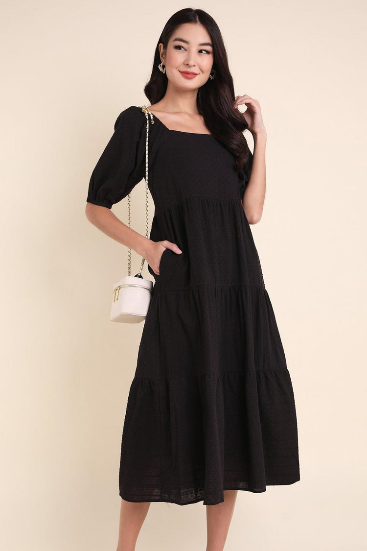 Madebynm Aubrielle Puff Sleeves Maxi Dress in Black