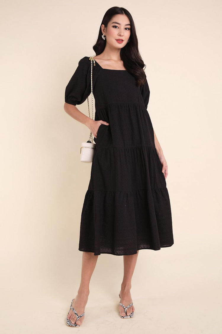 Madebynm Aubrielle Puff Sleeves Maxi Dress in Black